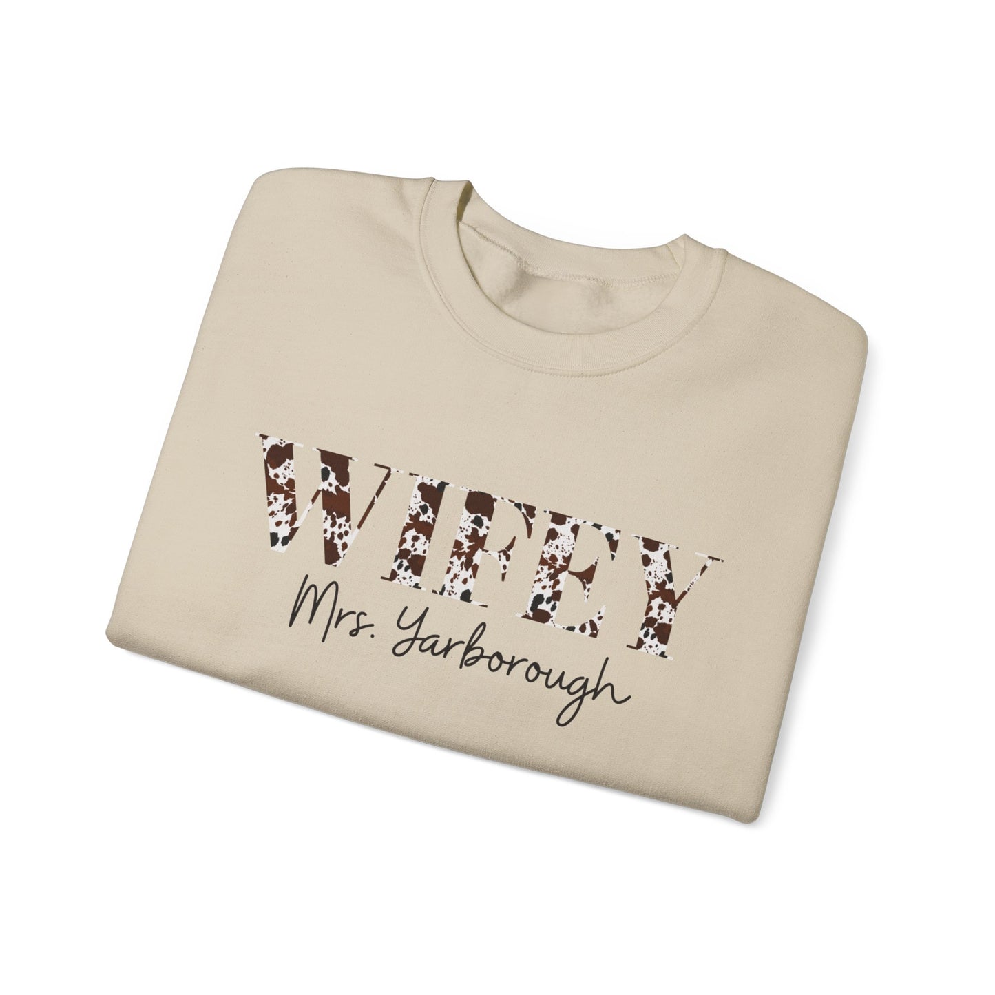 Cowhide Print Wifey Sweatshirt, Customizable.