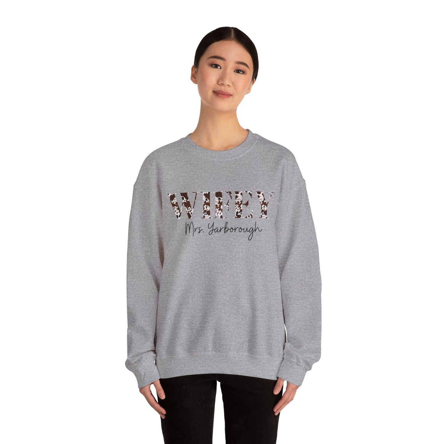 Cowhide Print Wifey Sweatshirt, Customizable.