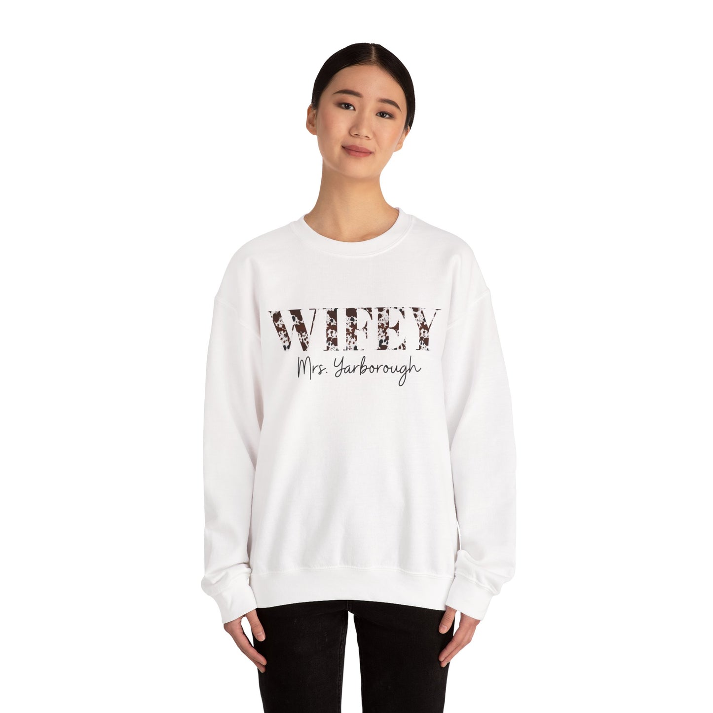 Cowhide Print Wifey Sweatshirt, Customizable.