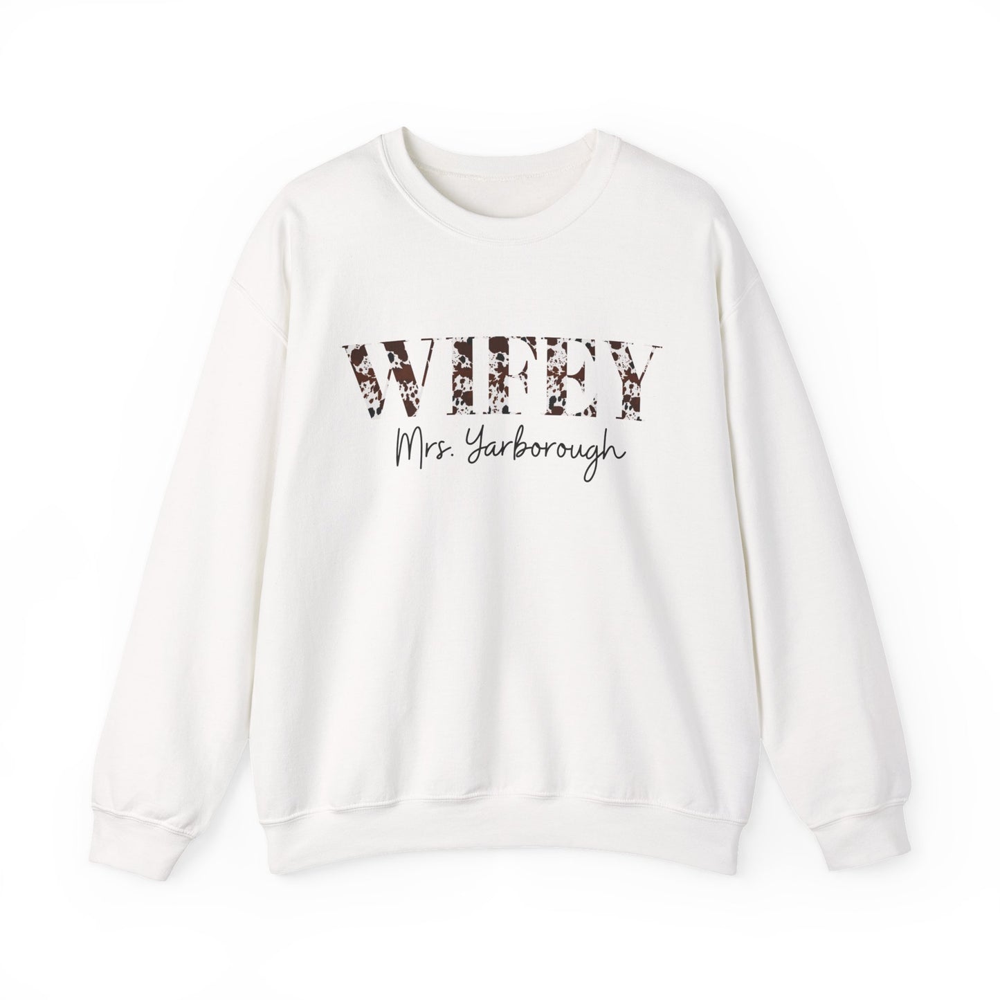 Cowhide Print Wifey Sweatshirt, Customizable.