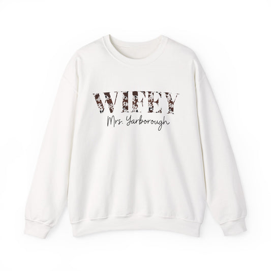 Cowhide Print Wifey Sweatshirt, Customizable.