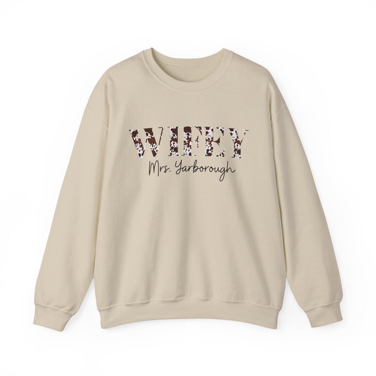 Cowhide Print Wifey Sweatshirt, Customizable.