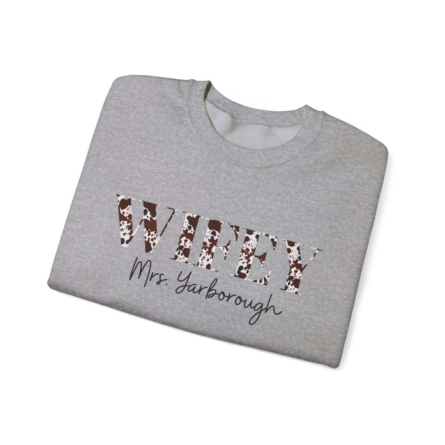 Cowhide Print Wifey Sweatshirt, Customizable.