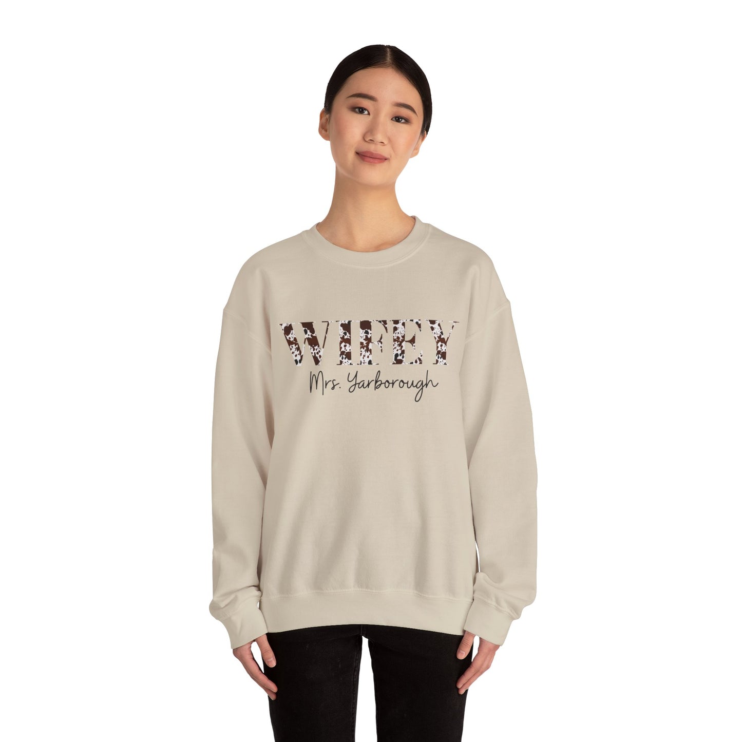 Cowhide Print Wifey Sweatshirt, Customizable.